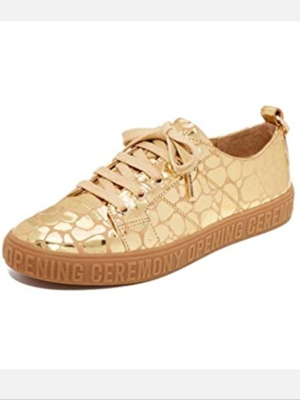 Opening Ceremony Mina Logo Gold Metallic Croco Leather Sneaker Size 38 US 7.5-8